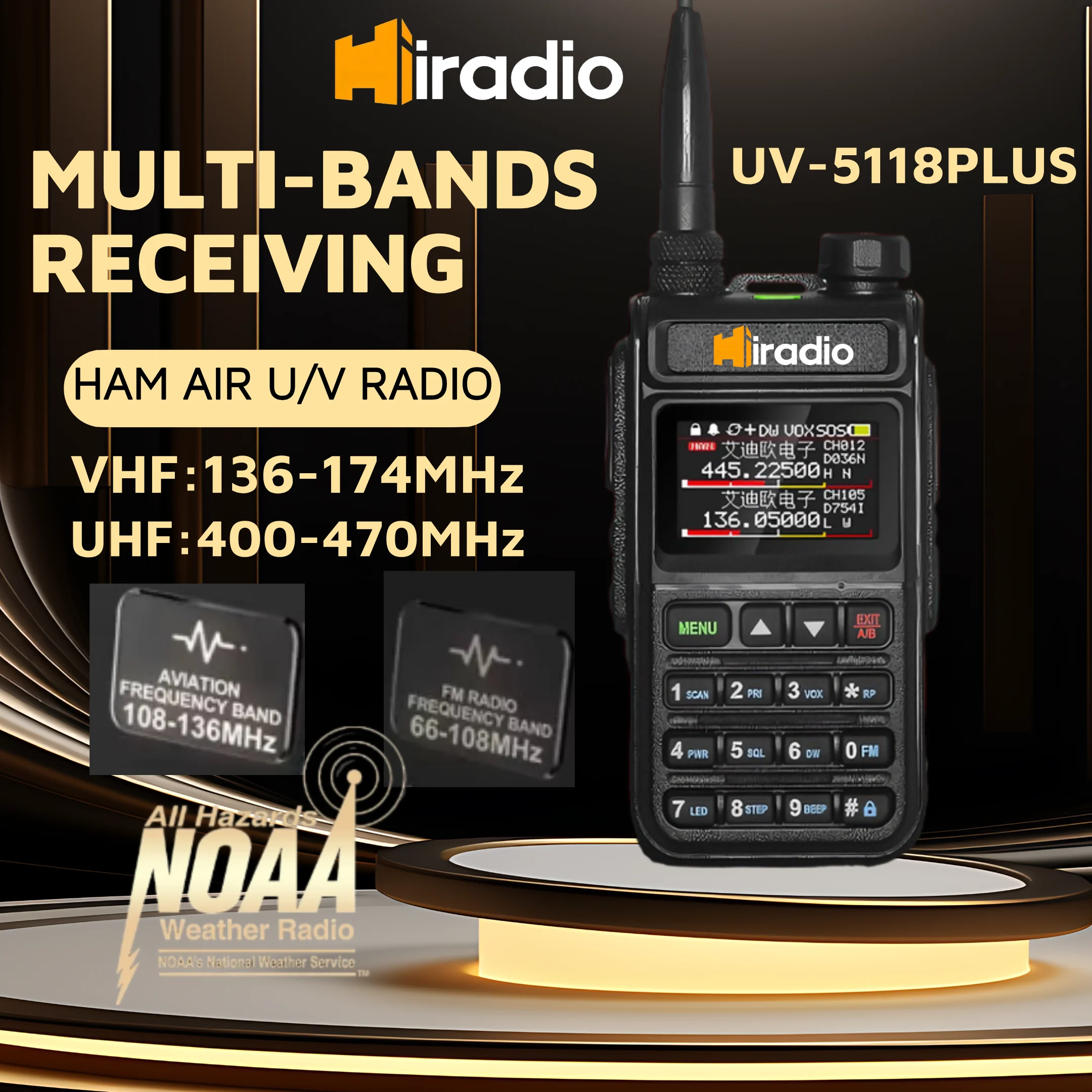 Iradio Y23UV-5118 Full Band Ham Radio Amateur 2 Way Radio 999CH Walkie Talkie AM Air Aviation Band Color Scanner Marine NOAA FM