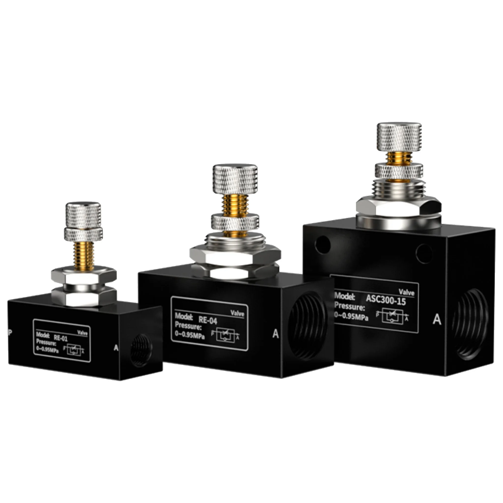 صمام خانق أحادي الاتجاه قابل للتعديل للتحكم في التدفق ASC100 صمام هواء مع مدخل واحد ومخرج واحد لـ RE/01/02/03/04