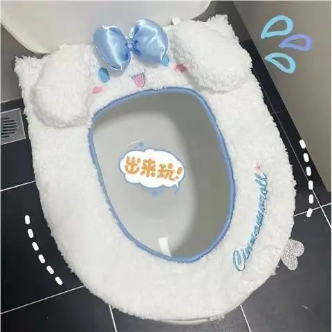 Kawaii Sanrio Toilet Seat Cushion Cinnamoroll Anime Cartoon Cute Beauty Warm Plush Winter Household Items Accessory Girls Gifts