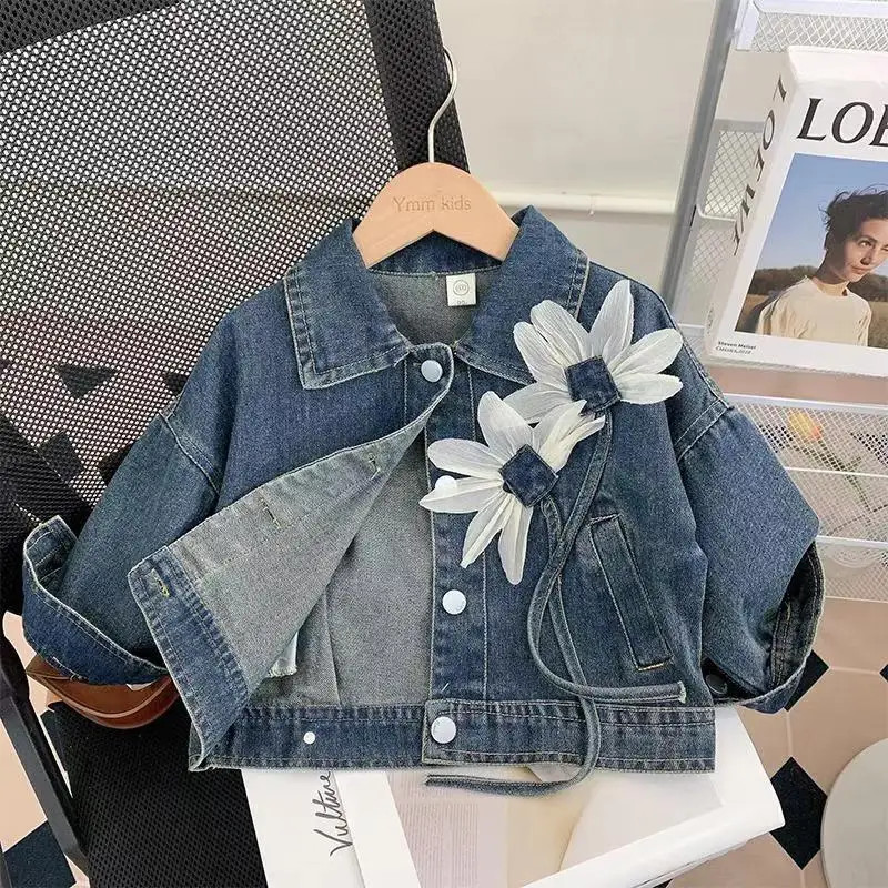 Girls Denim Coats Decoration Fashion Jacket For 2-7 Years Kids Outdoor Windbreaker Kids Spring Autumn Jeans