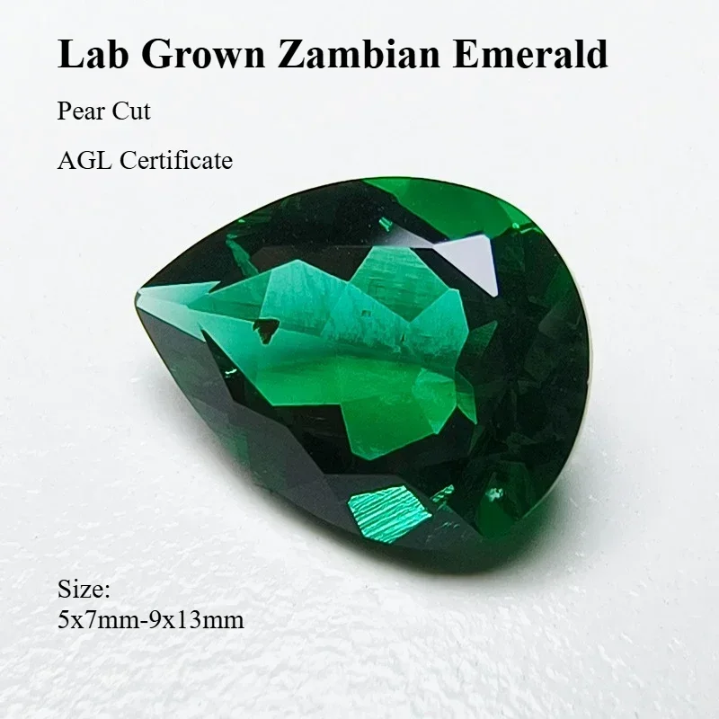 Lab Grown Zambian Emerald- Hydrothermal,Pear Shape  Hand-Cut, Selectable  Certificate For Jewelry
