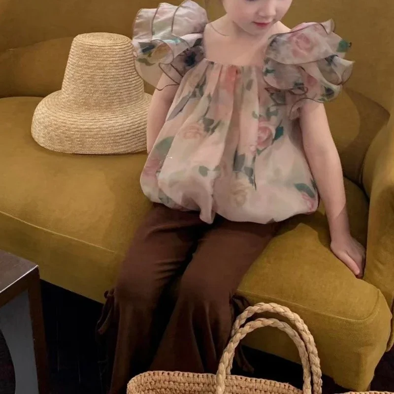 

Summer Top 2025 Western Korean Edition Shirt Baby Flying Sleeve Temperament Top Doll Shirt Short Sleeve