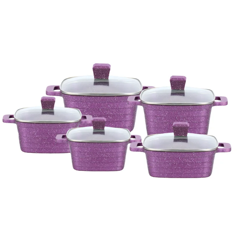 10Piece Cast Aluminum Pot Set Ceramic Nonstick Induction Gas Compatible Stackable Household Kitchen Cookware Casserole Cooking