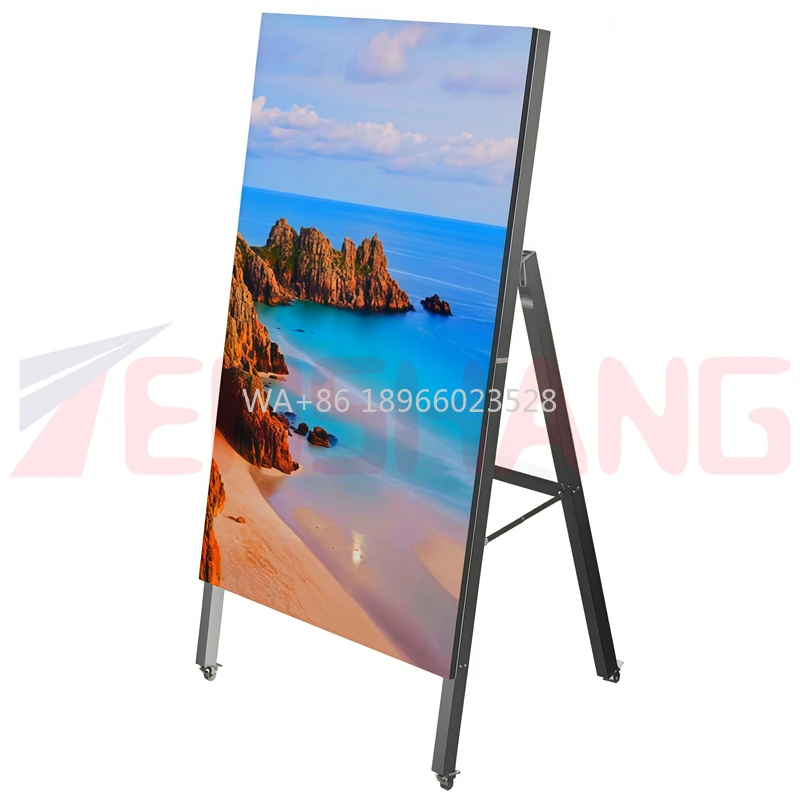 

Подвижный цифровой плакат с питанием от батареи, светодиодный экран для внутренней рекламы, портативный светодиодный дисплей с колесами, светодиодный цифровой знак