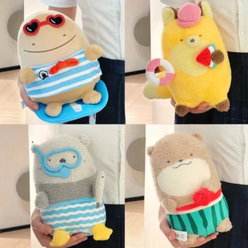 

Плюшевая игрушка Sumikko Gurashi: морская выдра, лиса, летний пляжный стиль, милый мягкий плюшевый выдрёнок в очках для снорклинга, подарок-сюрприз для мальчиков и девочек