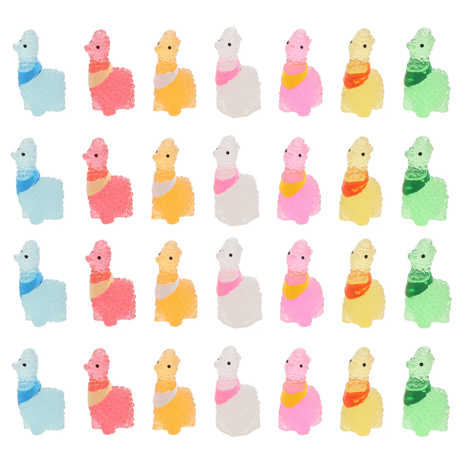 60Pcs Landscape Alpaca Resin Miniatures Desktop Garden Scenery Decoration Mini Resin Ornaments Glow in The Dark