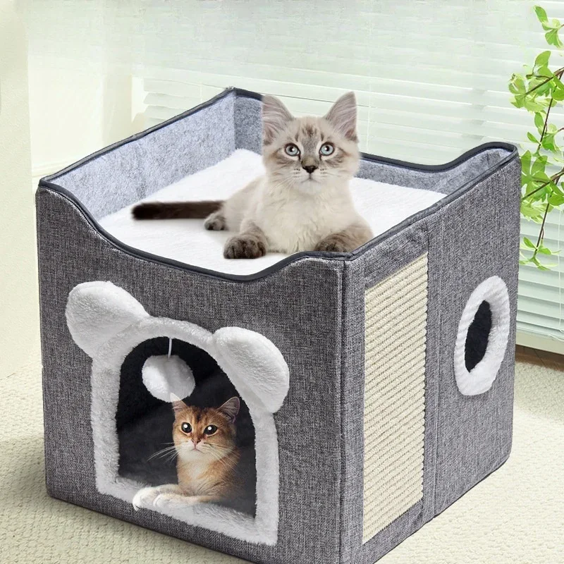 

Foldable Cat Bed House Easy To Clean Layered Cats Nests Winter Warmth Semi Enclosed Pet Nest Removable Kennel Nest New Sales