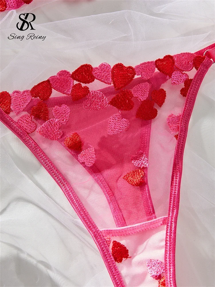 SINGREINY Porno Love Embroidery Sexy Bra&Brief Sets Fashion Sheer Club Sleepwear Women Transparent Sheath Lace Underwear Suits