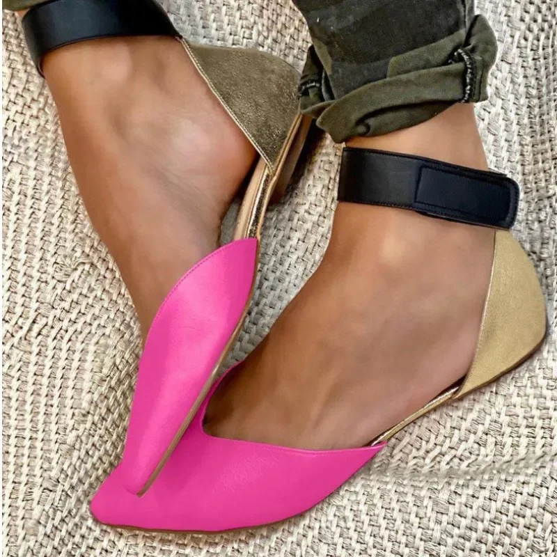 2025 Summer Casual Flat Heel Women's Shoes Leopard Print Colorblock Fashion Sandals 40-43 Large Size Hollow Sandals