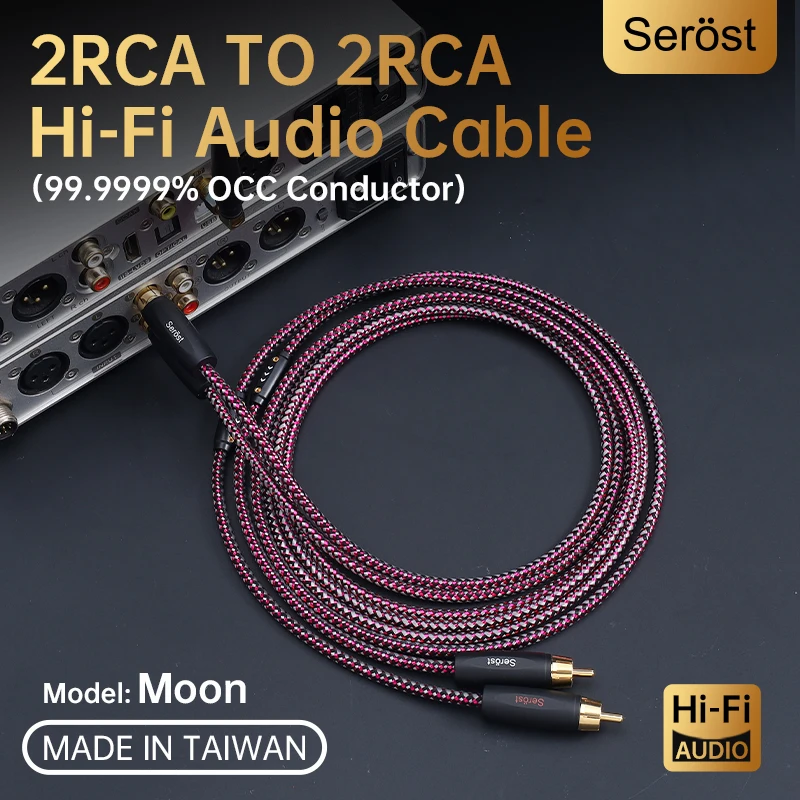 Serost Moon HIFI 99.9999% OCC Copper 2RCA to 2RCA Audio Signal Cable for CD Home Theater DSP DAC Amplifier Car Audio