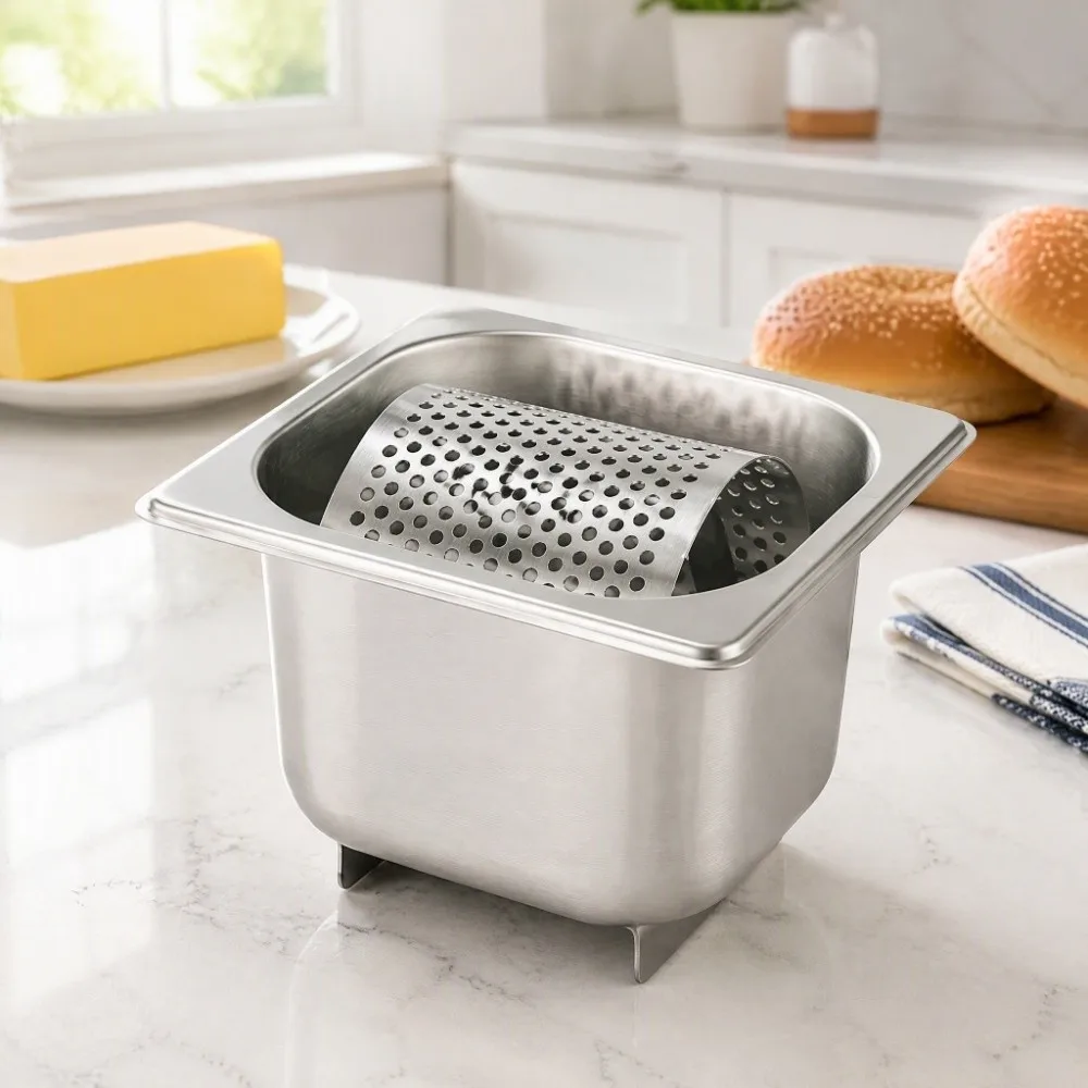 Stainless Steel Butter Roller Box 1L Capacity High Leg Butter Dispenser Silver Butter Spreading Container Commercial Kitchen