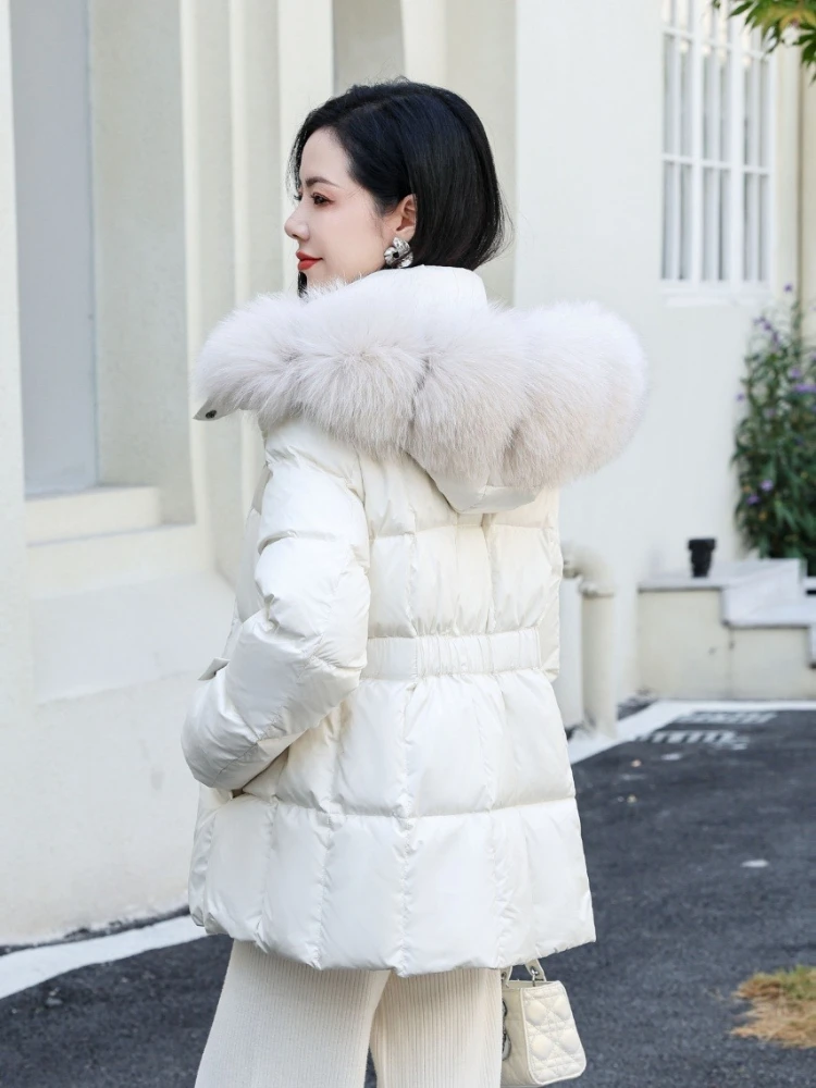 2025 NewFashion à capuche vraie fourrure de renard doudoune femme nouveau automne hiver épais chaud vêtements femmes fourrure naturelle duvet de canard manteau