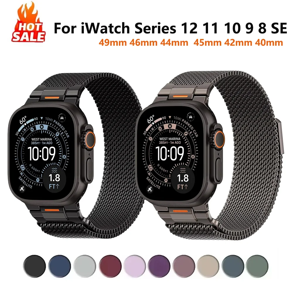 Milanese Loop Strap for Apple Watch Ultra 4 3 2 Band 49mm 46mm 44mm  45mm 42mm 40mm Bracelet iWatch Series 12 11 10 9 8 7 6 SE 3
