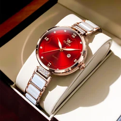 OLEVS Top Brand Watch for Women Luxury Jewelry Design Rose Ceramics Quartz Wristwatches Waterproof Fashion Ladies Watches