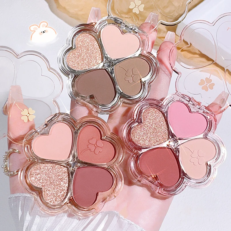 Eyeshadow 4Color Earth Color Plate No Makeup Natural Pearlescent Matte Fine Shimmer Pure Makeup Lucky Four-leaf Clover Eyeshadow