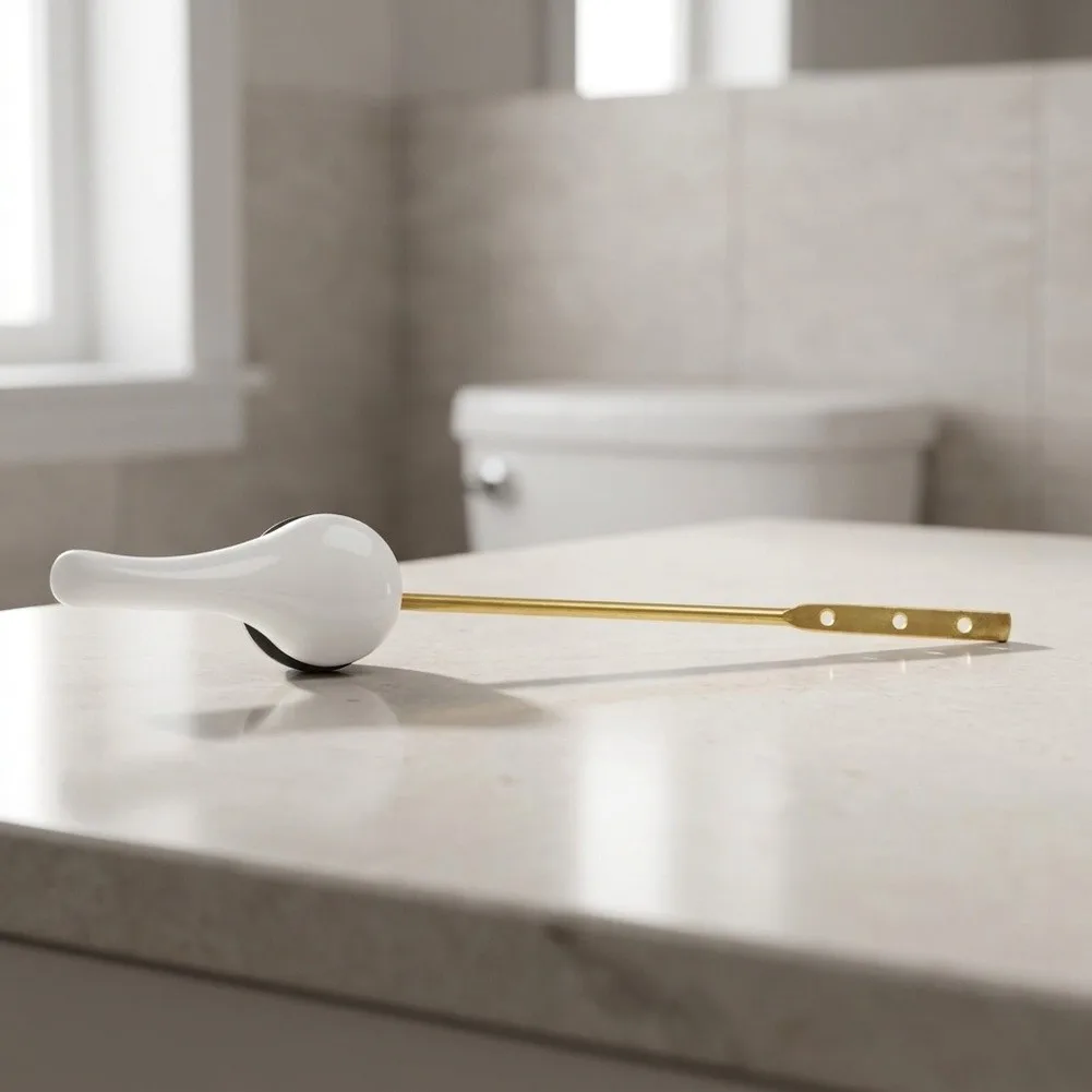 Toilet Handle Replacement Kit for Front Mount Tanks Featuring Aluminum Construction and White ABS Plastic Button Design
