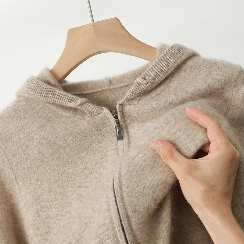 

Men's 100% Merino Wool Sweater Hooded Collar Knitted Cardigan Sweatshirt Autumn Winter Casual Large Top Long Sleeved Sweatercoat