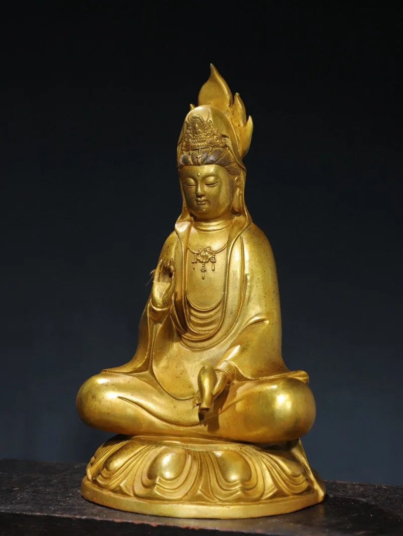 Hand-Carved Wood Guanyin Statue - 13.0