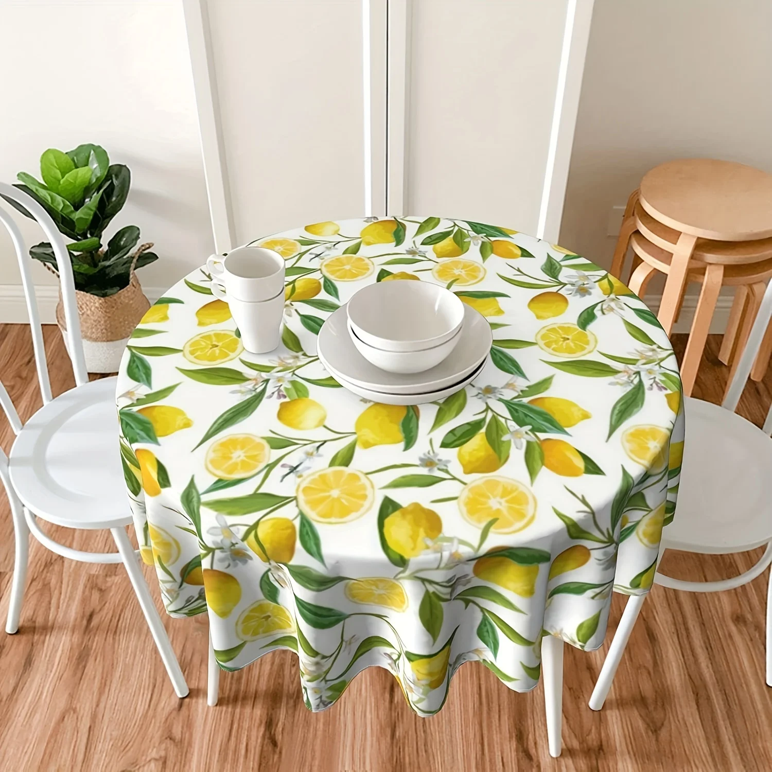 

Small Fresh Lemon Pattern Printed Home Kitchen Living Room Dust-proof Round Tablecloth Outdoor Picnic Cooking Decorative Cloth