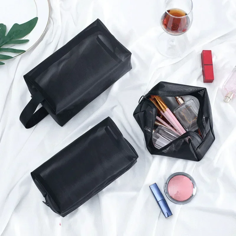 1PCS Black Mesh Makeup Bag Girl Women\'s Cosmetic Bag Organizer Portable Wash Lipstick Toiletry Sanitary Napkin Storage Bags Case