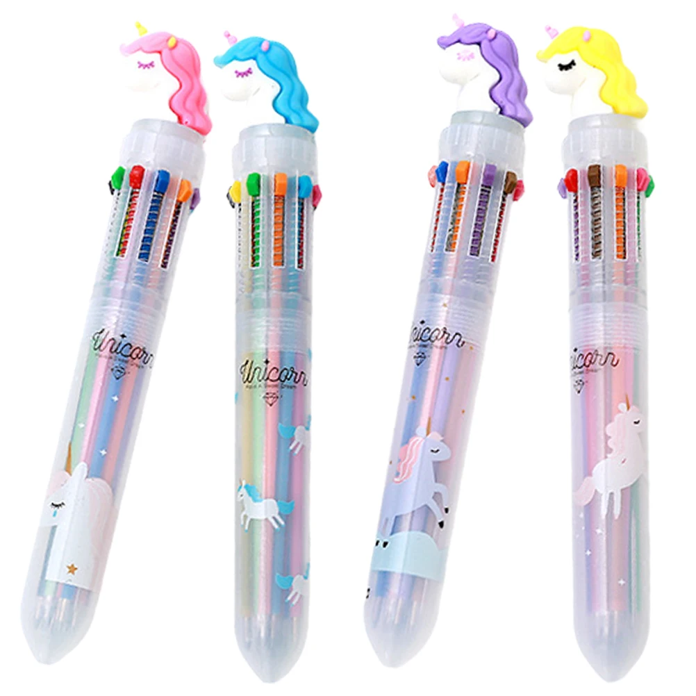 

4pcs Pens Multi Colored Cartoon Design Ballpoint Pen Smooth Writing Ten Colors Random Packs Study Office