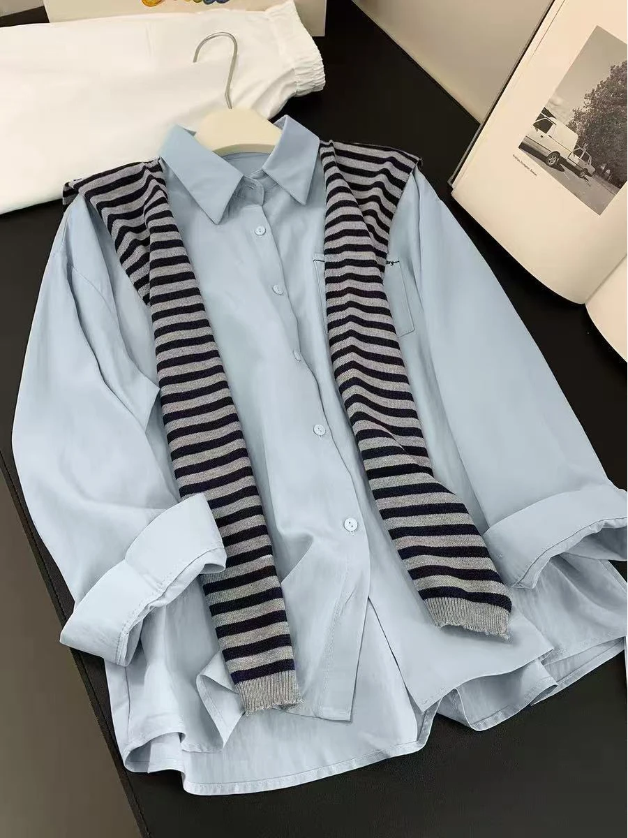 Grande taille 300 Pou Design Sense femmes irt manteau deux pièces ensemble décontracté Sle coton Polyester mélange Long col Sve