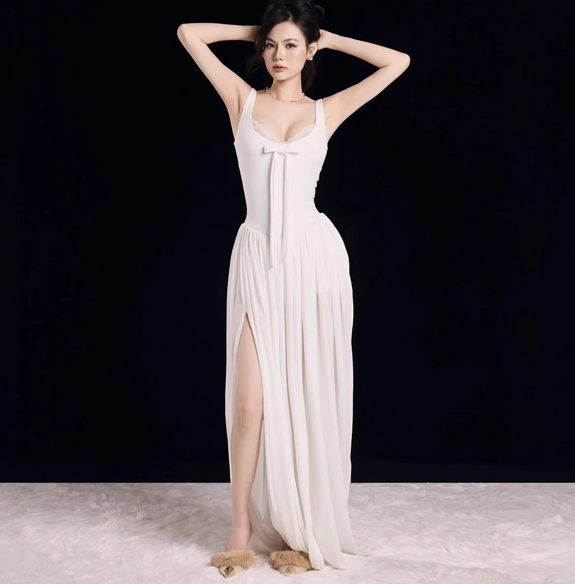 

Vintage White Split Dress Women Summer Lace Patchwork Sleeveless Clothing Lady Summer Holiday Party Chic Vestidos Bodycon