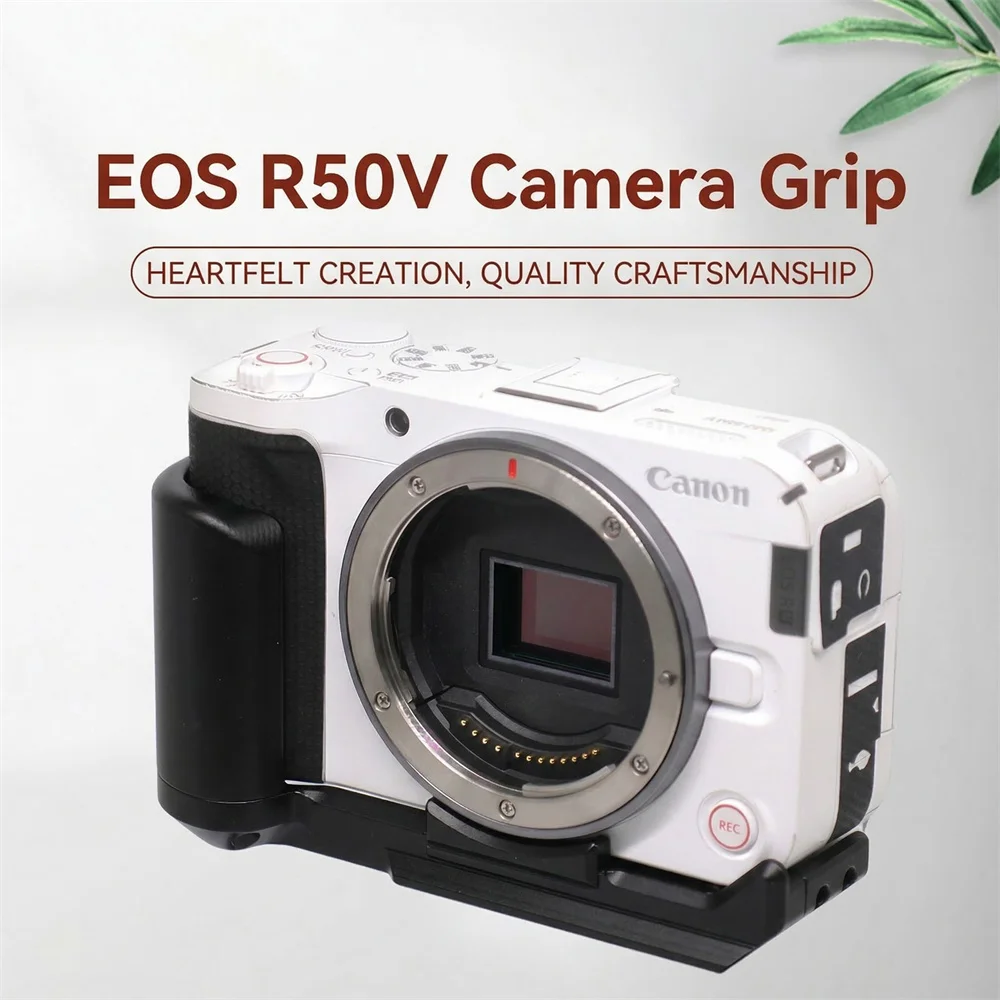 

Металлическая L-образная рукоятка-кронштейн для камеры Canon EOS R50V с интерфейсом ARRI 1/4 дюйма и быстросъемной пластиной Arca