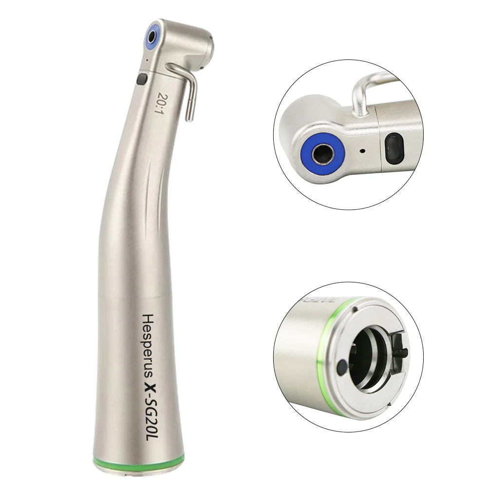 Den tal E Type Low Speed Handpiece 20:1 Green Ring Metal CE Turbine 3 Years Push Button Online Technical Support 2000 RPM 2.35mm