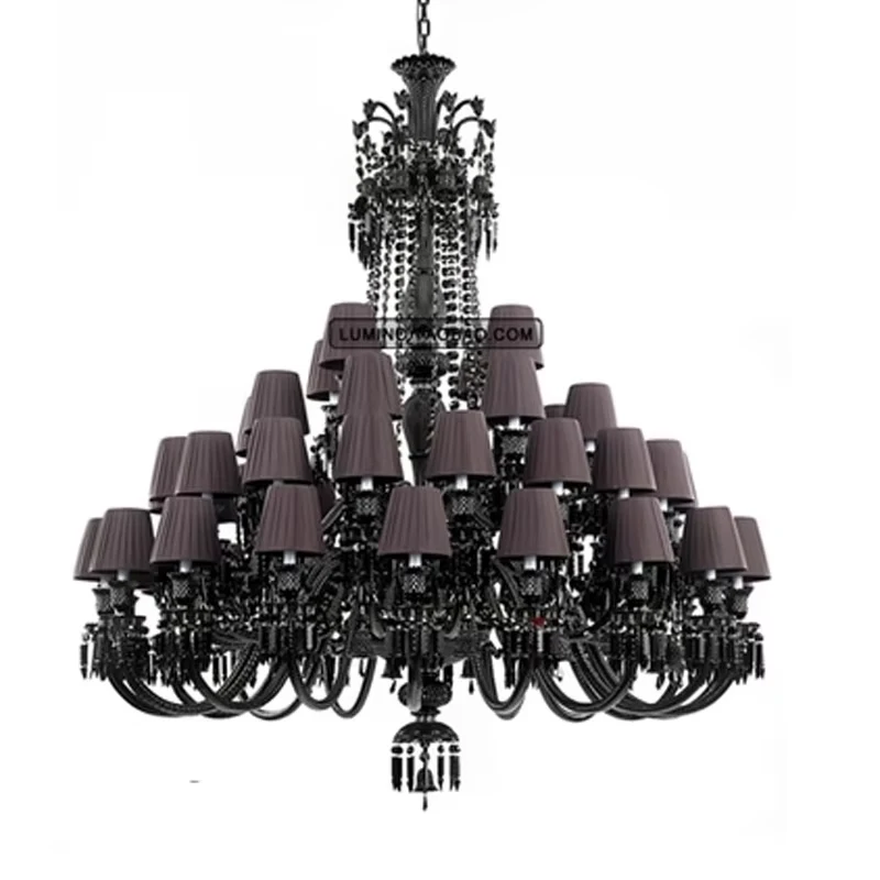 Black Crystal Chandelier Lighting Luxury Hotel Living Room Transparent Glass Hanging Lights Classic Hall Staircase Pendant Lamps