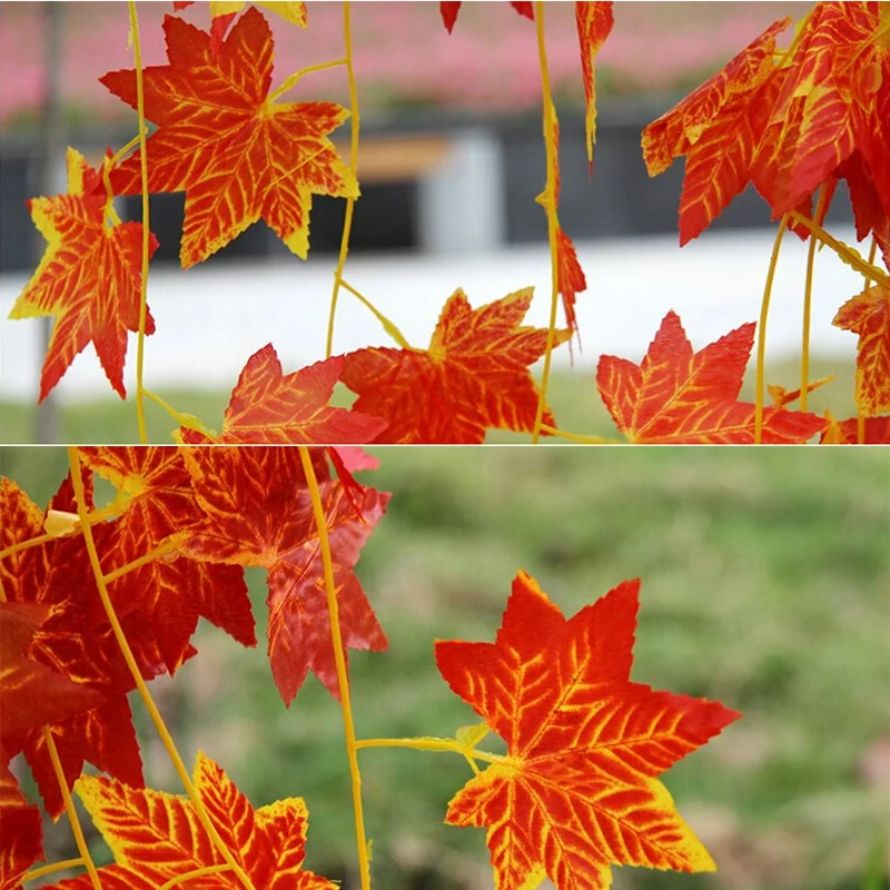 1X 230CM Artificial Silk Maple Leaf Garland Maple Leaves Vine Hanging Thanksgiving Autumn Garland For Wedding Garden Party Decor