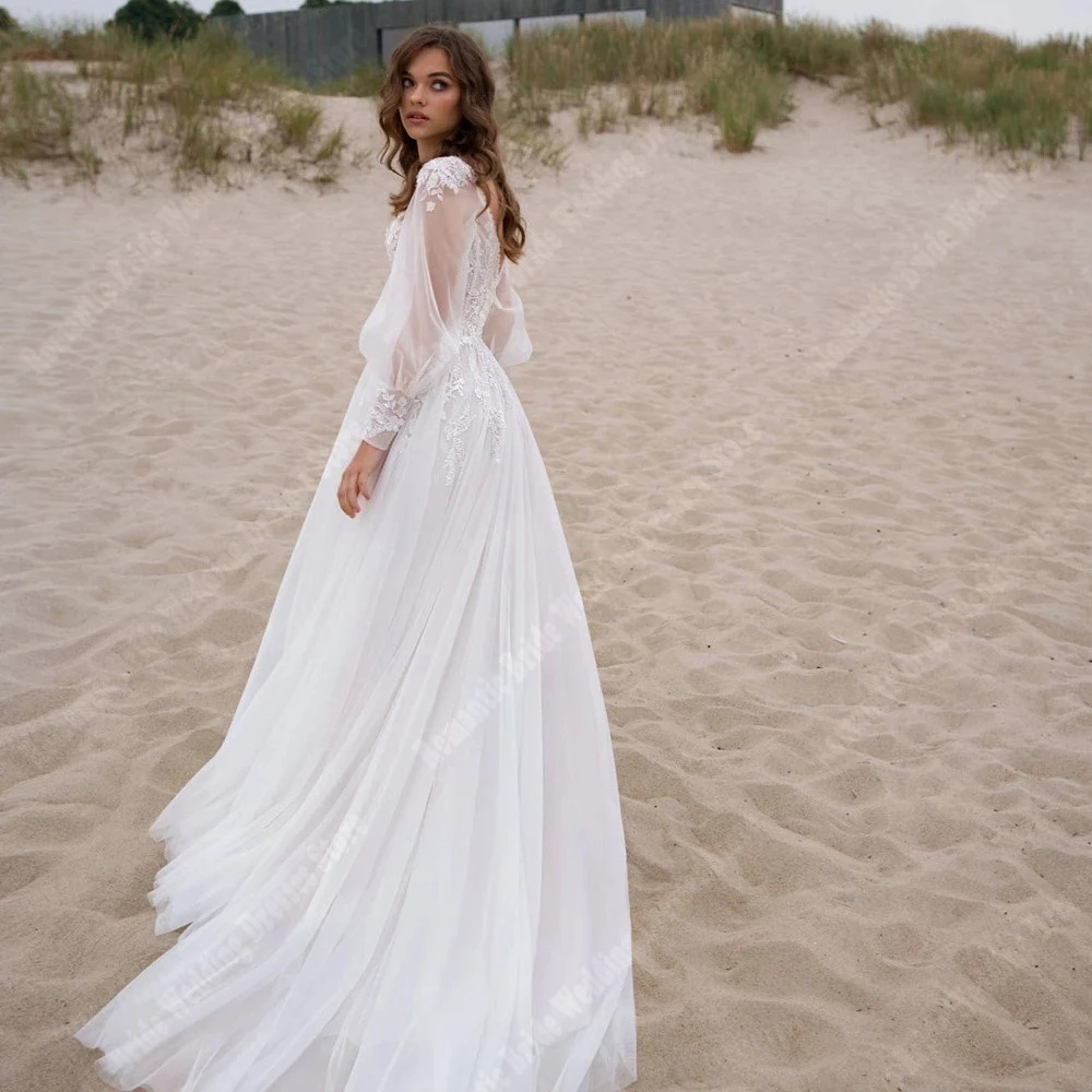 Exquisitos Vestidos De novia De línea a para mujer, Vestidos De novia hasta el suelo con horquilla alta, Vestidos De princesa bohemios, Vestidos De compromiso sexys