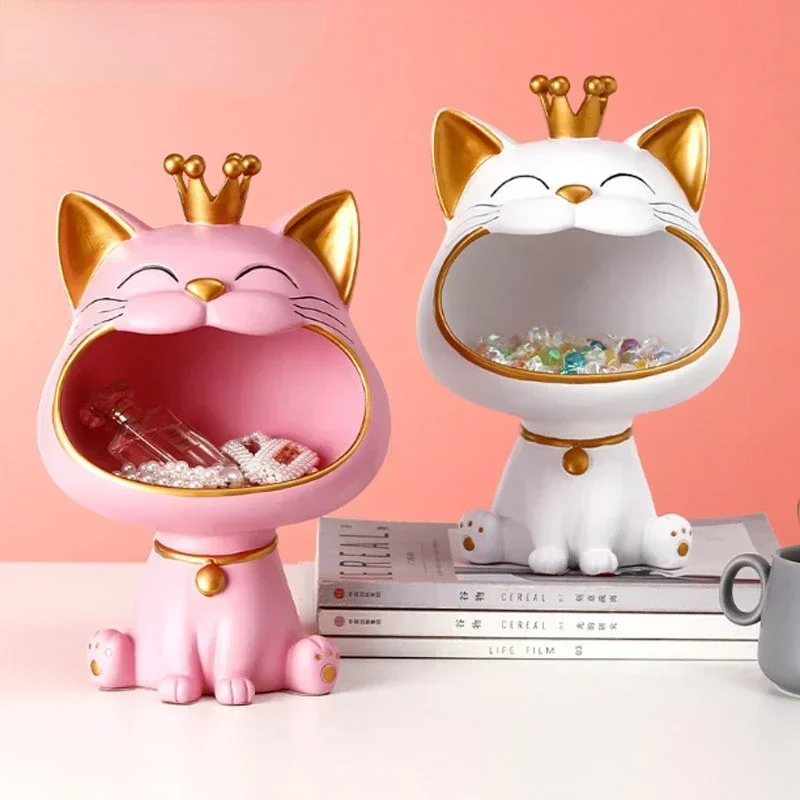 Lucky Cat Sculpture Entrance TV Cabinet Key Jewelry Storage Table Decoration Gift Belt Tray Home Art Statue Storage Ornament