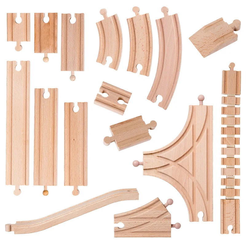 Wooden Train Track Accessories Universal Wooden Railway Tracks Bridge Parts Adapters Fit for All Brand Train Toys Birthday Gifts