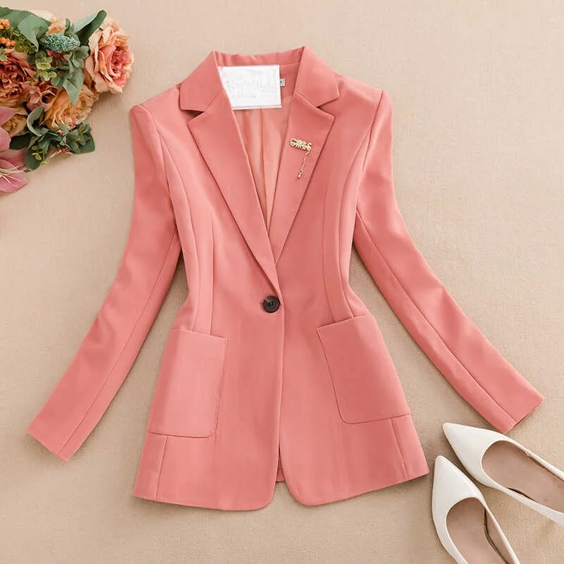 

Spring Autumn New Sle Long Sve Women's Casual Waist-Cinching OL Career Outerwear Top Button ket Polyester