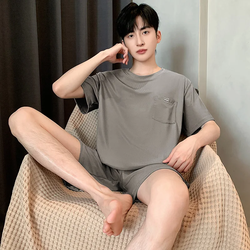 

Summer New Men's Pajamas Homewear Set Men's Short-Sleeved Shorts Teenage Students Solid color Casual Pajamas Homewear Set
