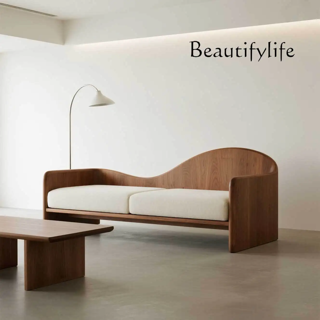 

Simple curved sofa home Song style aesthetic log style living room creative rest furniture hotel