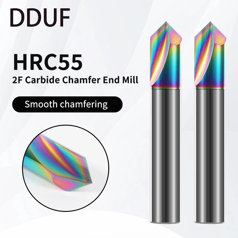 Chowmaster HRC55 2F Chamfer Milling Cutter Colorful Coated 90 Degree Straight Groove Carbide Endmill CNC Router Bit Cutting Tool