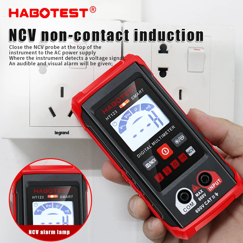 Imagem -03 - Mini Multímetro Digital Smart Auto Range Meter Ncv Teste de Ohm Tester Eletricista Profissional Tensão ac dc 600v Ht123