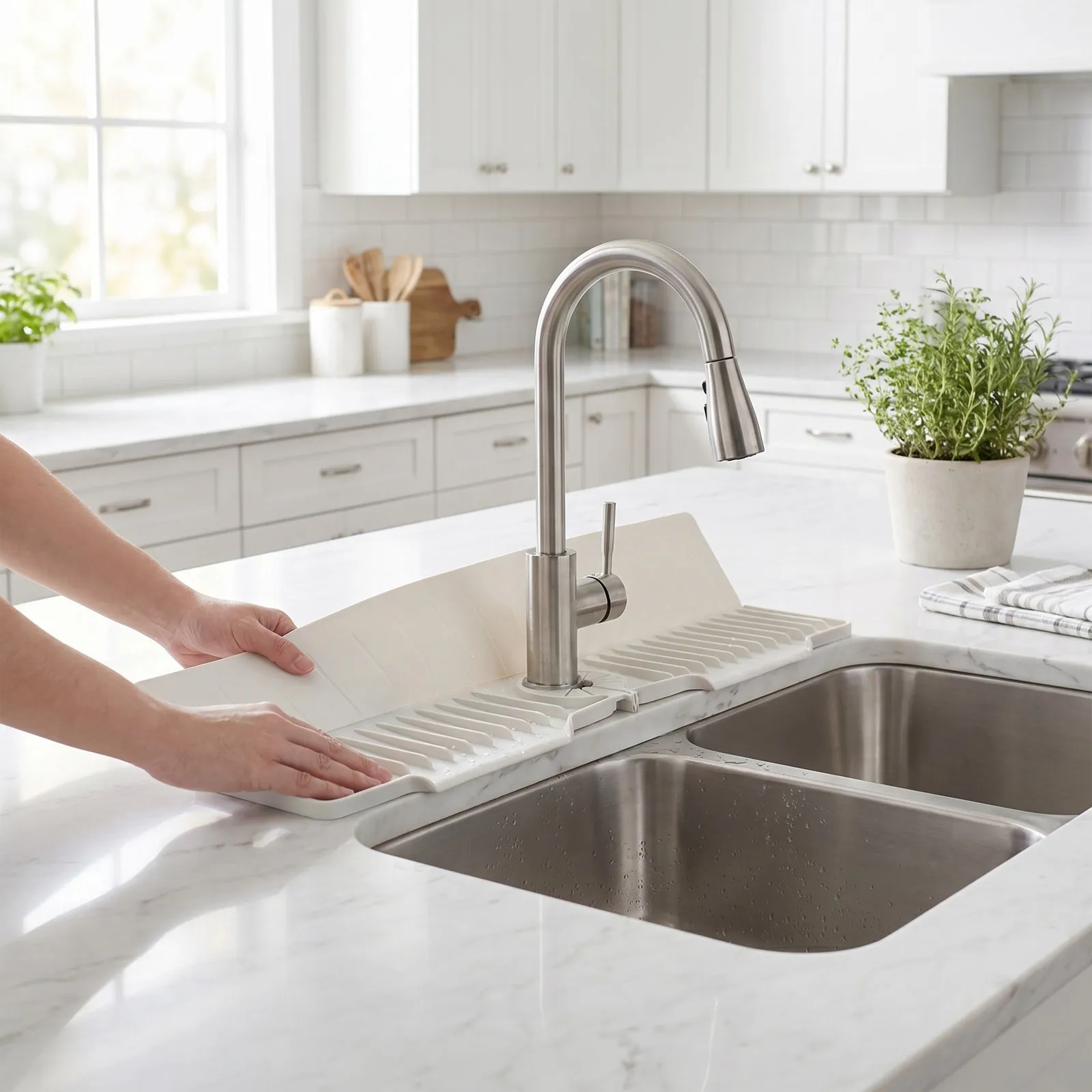 Silicone Faucet Drain Mat Suction Cups 24x9 Sloped Farmhouse Sink Splash Guard Waterproof Kitchen Countertop Protector