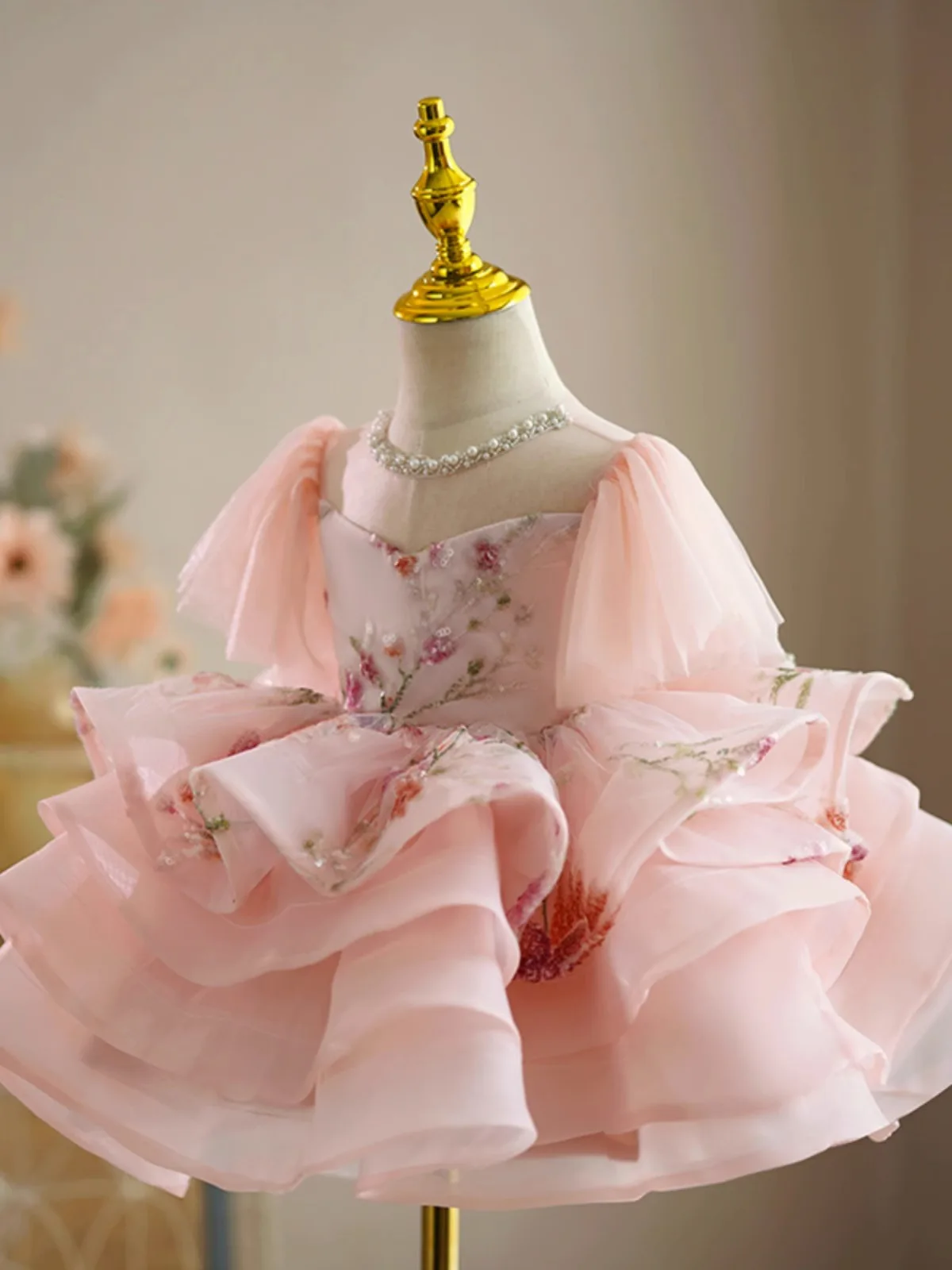 Summer Pretty Girls Dresses Birthday Party Communion Ceremony Princess Dress Pink Lace Appliques Kids Ball Gown Elegant Costume