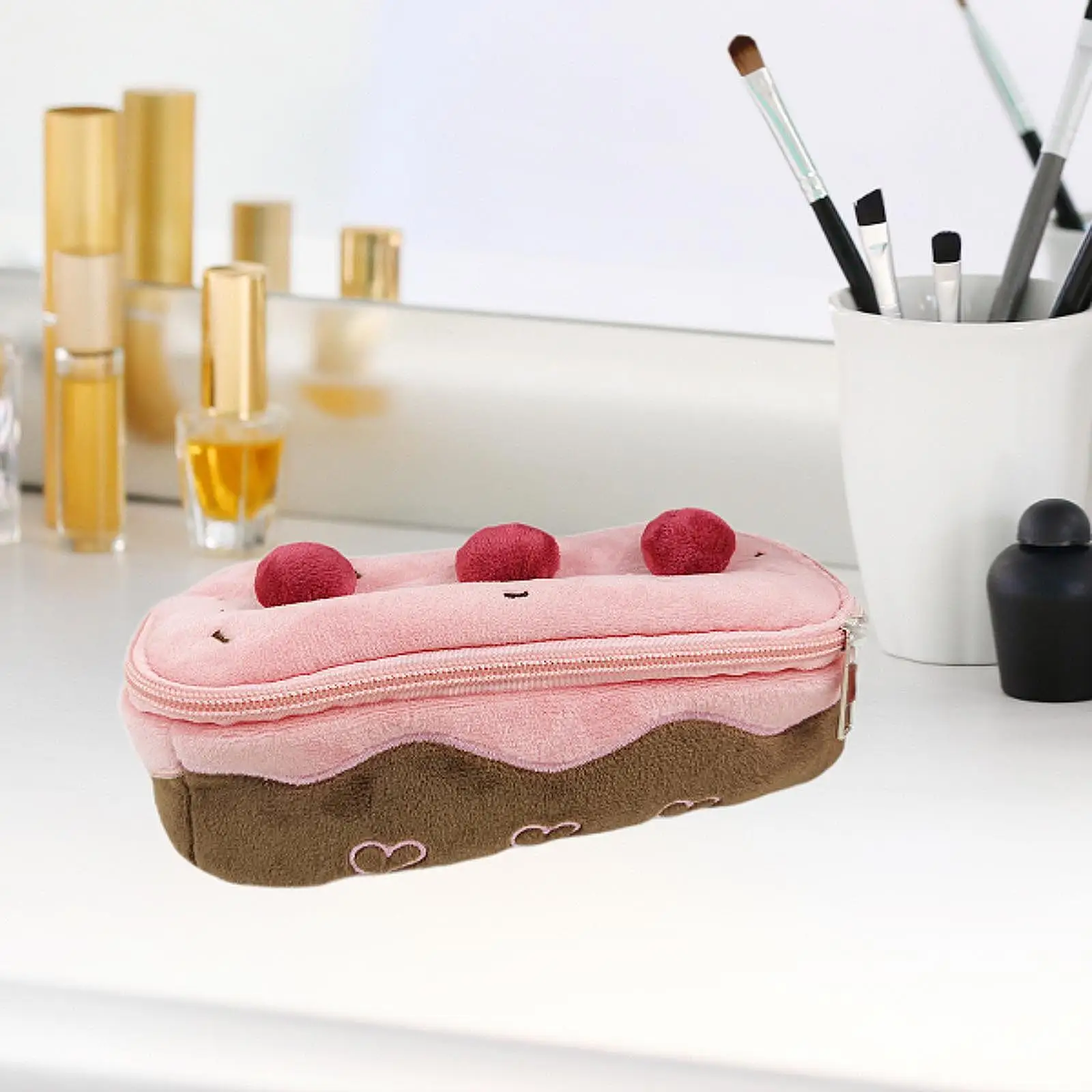 チェリーケーキシェイプぬいぐるみペンシルケース、コスメティックバッグ、子供用ポーチ、家庭用