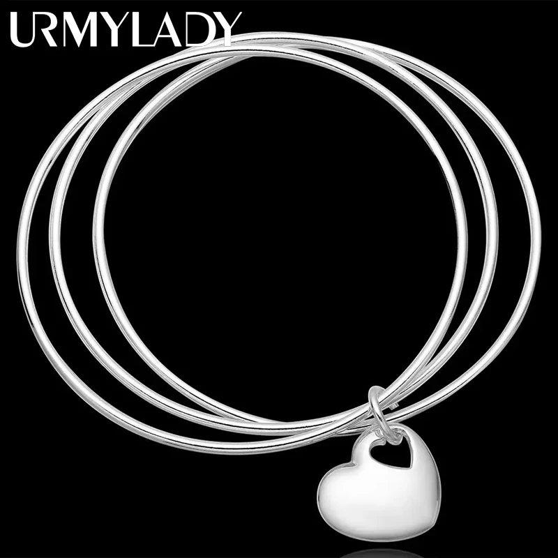 

925 Sterling Silver Bracelets for Women three circles hanging heart bangle adjustable Jewelry Fashion Party Gifts Girl