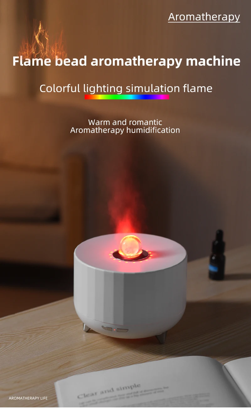 3D-Flammen-Aroma-Luftbefeuchter, 7-Farben-Licht, 2H/4H-Timer, 300ml, Diffusor für ätherische Öle, leiser Nebel, Tischdekoration für Zuhause und Büro – Detail 1