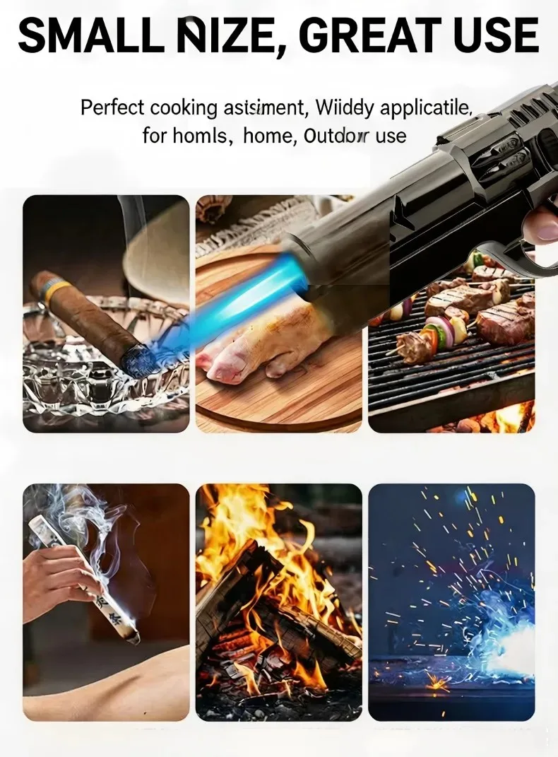 2026 Neues Kreatives Feuerzeug in Pistolenform mit Butangas-Turbine, Winddichtes Metall-Zigarrenfeuerzeug für Outdoor, Geschenk für Männer – Detail 3