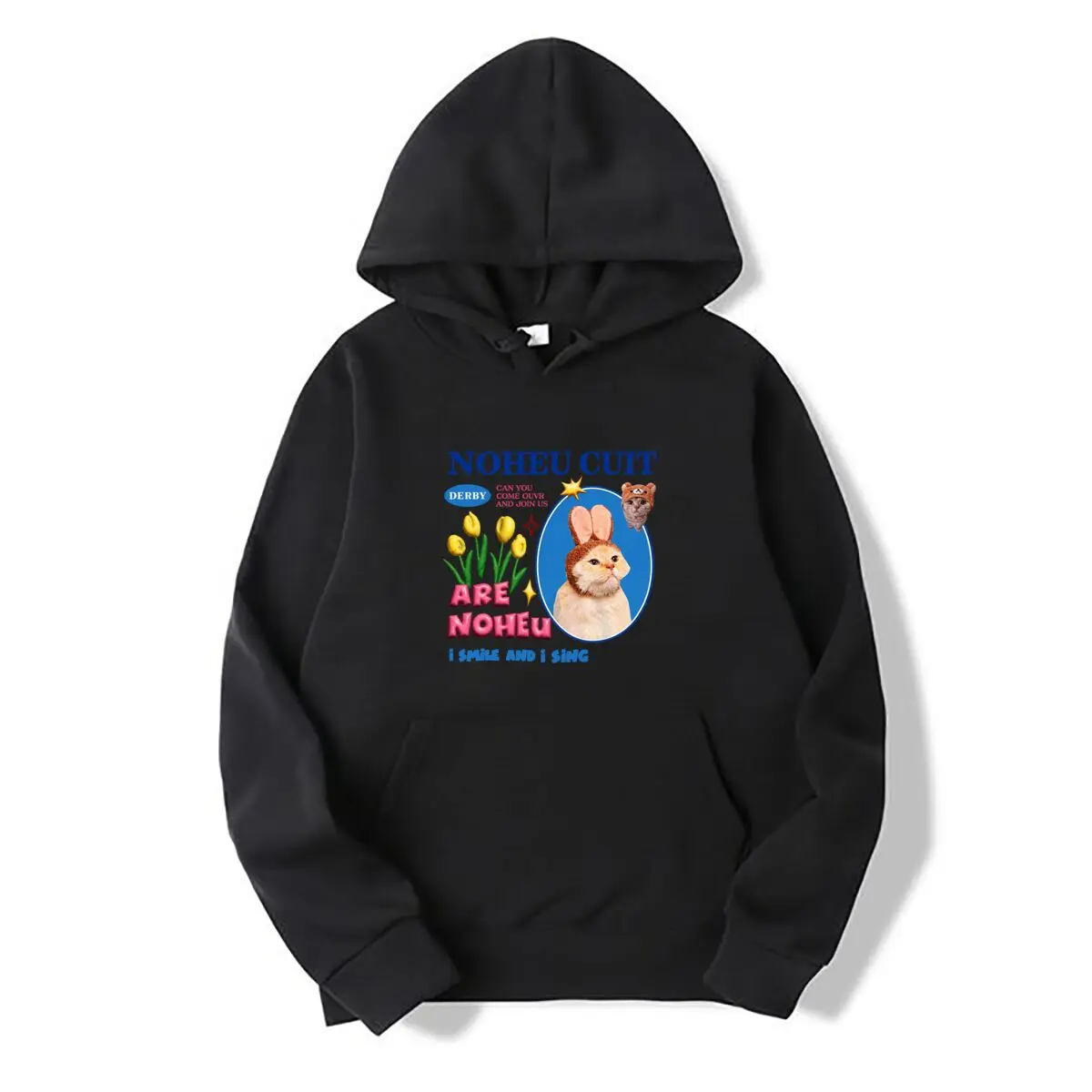Derby Can You Come And Join Us Bunny Cat Tulips Autumn and winter hooded sweatshirts