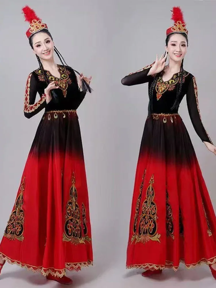 Xinjiang Uygur Tanz Performance Kostüme weibliche ethnische Minderheit Tanz kleid traditionelle chinesische Kleid Festival Outfit Tanz kleidung