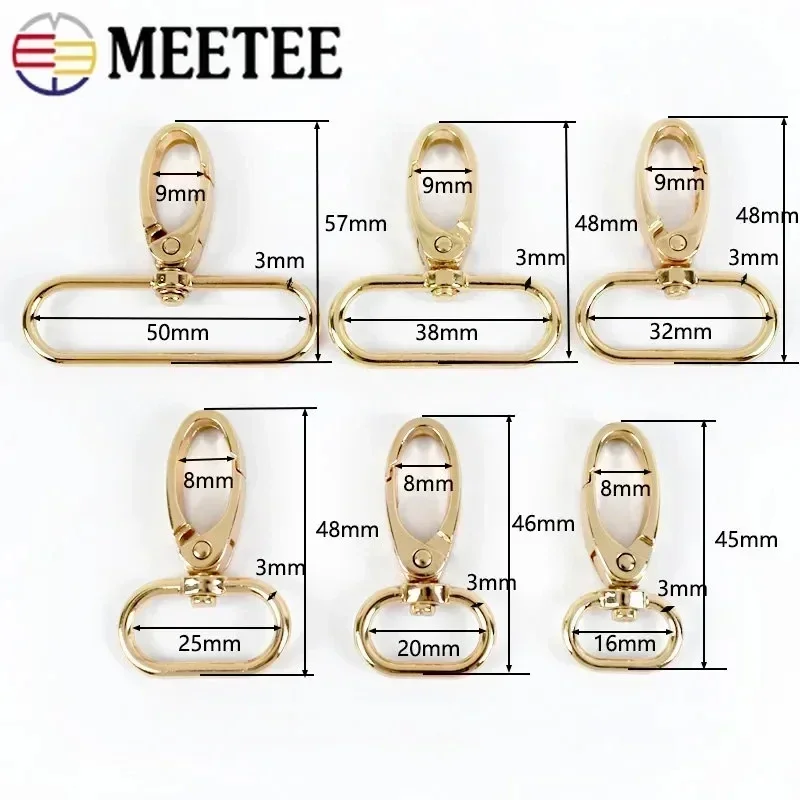 Meetee 10Pcs 16-38mm Bag Strap Hook Buckle Metal Swivel Lobster Clasp DIY Webbing Snap Hooks Keychain Trigger Buckles Accessory