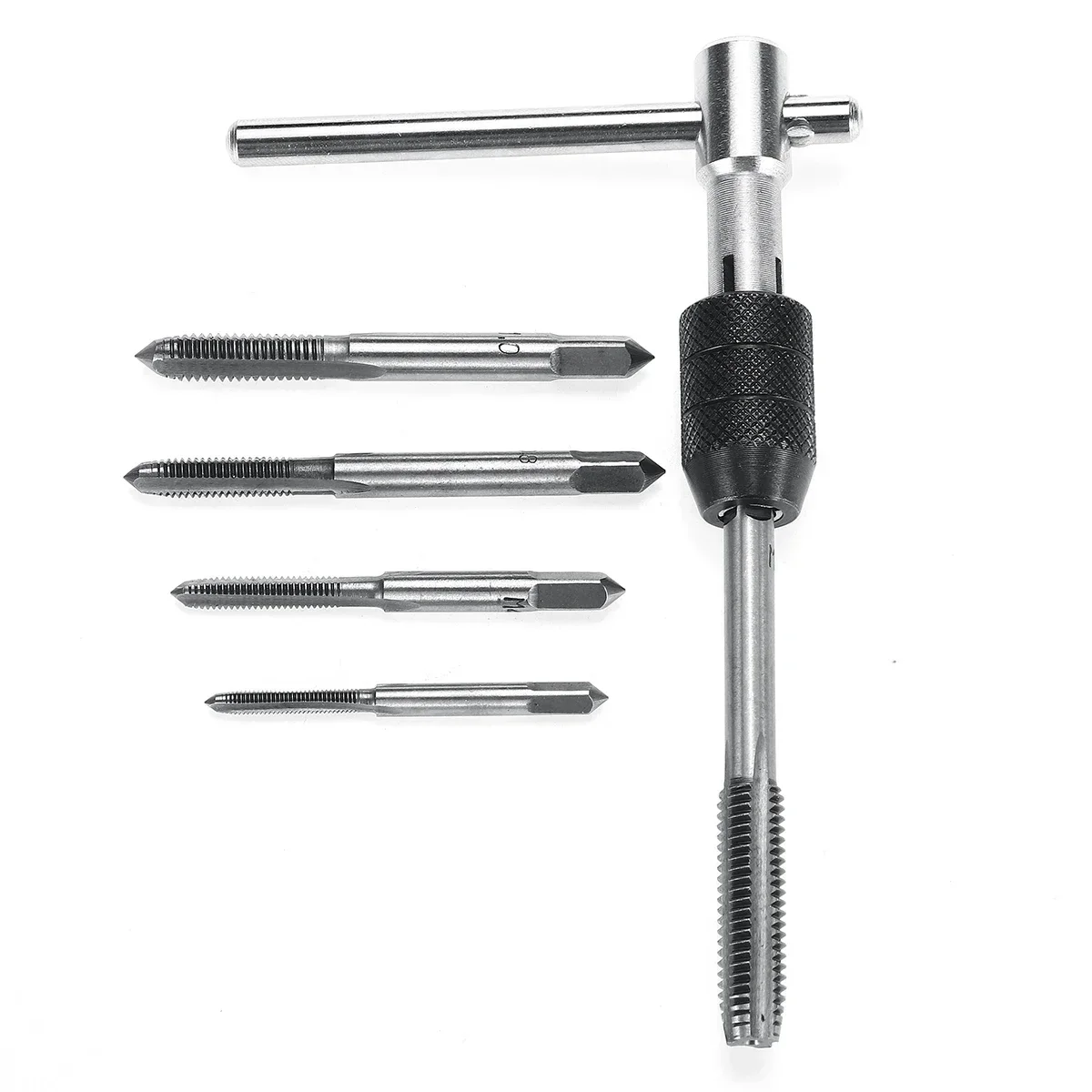 Adjustable 3-8mm T-Handle Ratchet Tap Wrench Set Hand Tools with M3-M8 Machine Screw Thread Metric Plug Tap Machinist Tool