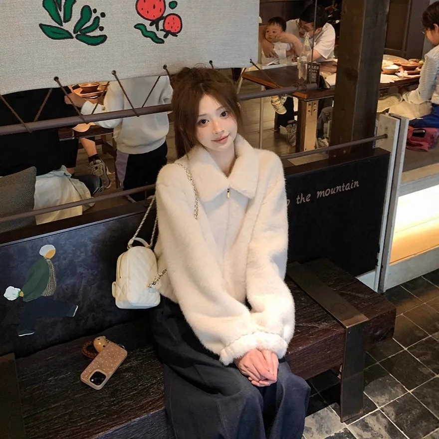 Sztuczne futro w panterkę, płaszcze damskie, odzież uliczna, kobiecy styl taneczny, lekki plusz, sylwetka, ręcznie cięte, ocieplane, czysty styl koreański, elastyczne.